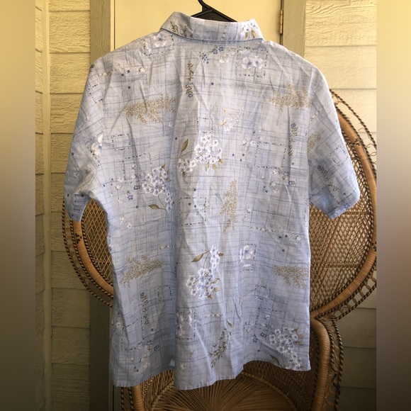 Vintage Women's Tapestry Petite Blue Button-Up Blouse w/White Flower Print - Picture 2 of 5